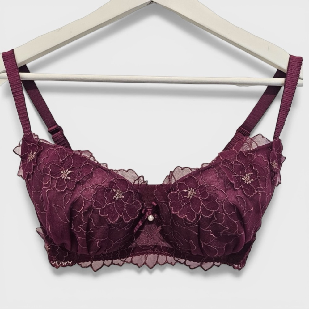 Floral Lace Bra - Deep Purple